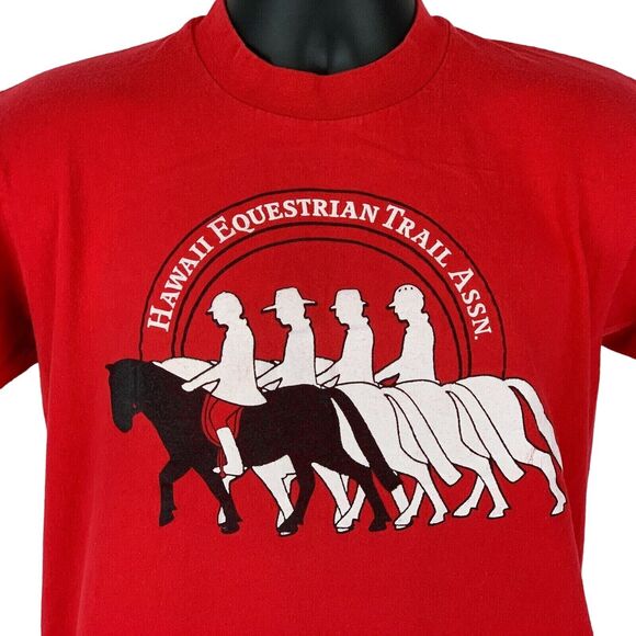 Vintage Hawaii Equestrian Trail Association T Shirt Mens Medium 80s Horse Red - Picture 1 of 8